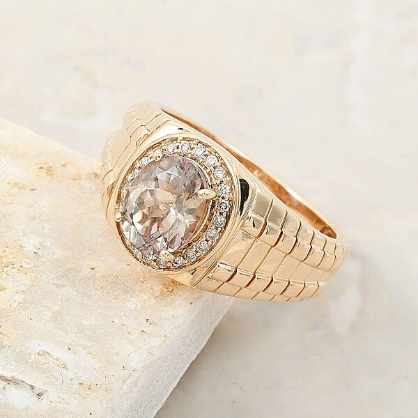 Luxoro 14K Yellow Gold AAA Turkizite Diamond (G-H I2) (0.22 Cts) Men's Ring (9.26 G) 3.05 Ctw