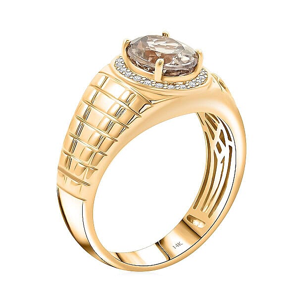 Luxoro 14K Yellow Gold AAA Turkizite Diamond (G-H I2) (0.22 Cts) Men's Ring (9.26 G) 3.05 Ctw