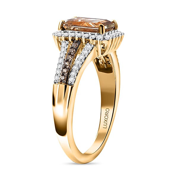 Luxoro 14K Yellow Gold AAA Turkizite Natural Champagne And Diamond (I2) Vintage Luxe Ring 2.15 Ctw