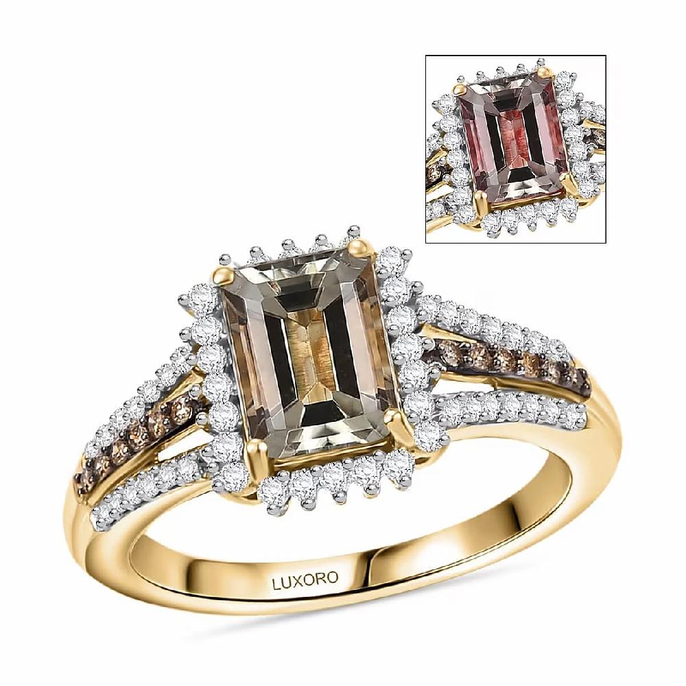 Luxoro 14K Yellow Gold AAA Turkizite Natural Champagne and Diamond (I2) Vintage Luxe Ring 2.15 ctw