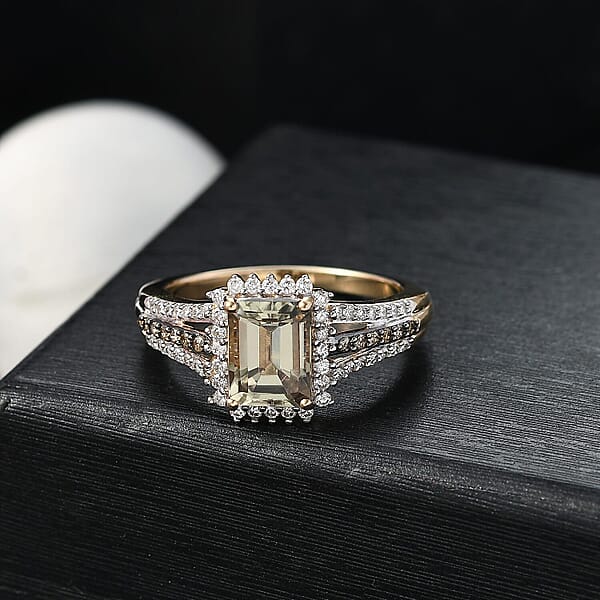 Luxoro 14K Yellow Gold AAA Turkizite Natural Champagne And Diamond (I2) Vintage Luxe Ring 2.15 Ctw
