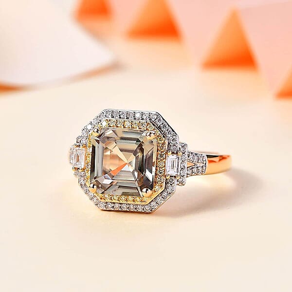 Luxoro 14K Yellow Gold AAA Turkizite Natural Yellow And White Diamond (I2) (0.45 Cts) Ring 4.45 Ctw