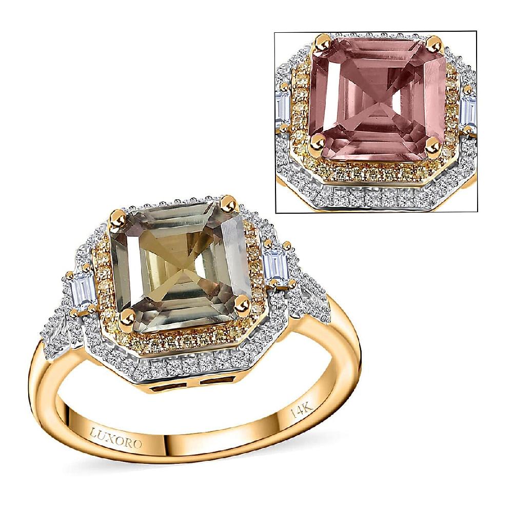 Luxoro 14K Yellow Gold AAA Turkizite Natural Yellow and White Diamond (I2) (0.45 cts) Ring 4.45 ctw
