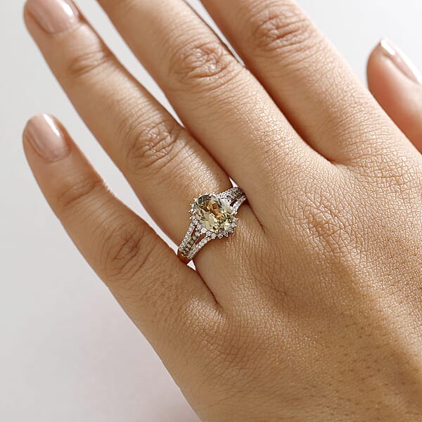 Luxoro 14K Yellow Gold AAA Turkizite Nature Champagne And White Diamond (I2) Ring 2.40 Ctw