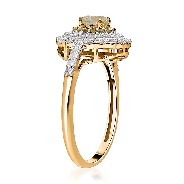 Luxoro 14K Yellow Gold I3 Natural Yellow And White Diamond Cocktail Ring 1.00 Ctw
