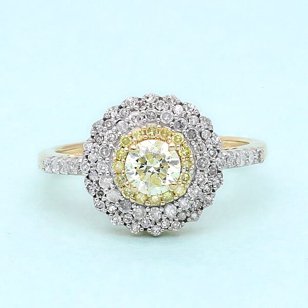 Luxoro 14K Yellow Gold I3 Natural Yellow And White Diamond Cocktail Ring 1.00 Ctw