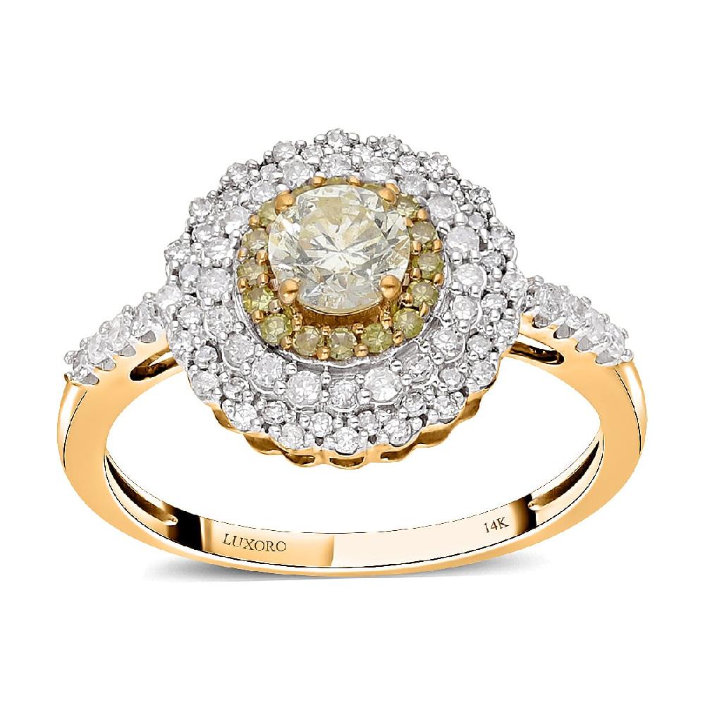 Luxoro 14K Yellow Gold I3 Natural Yellow and White Diamond Cocktail Ring 1.00 ctw
