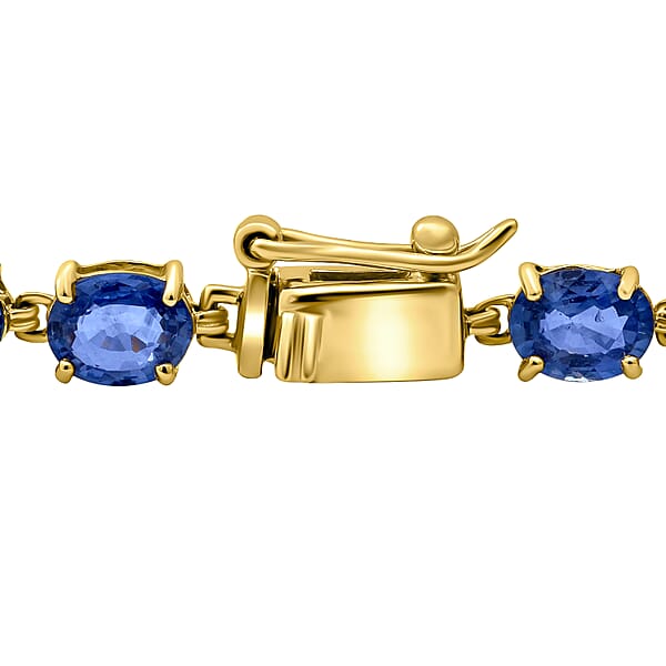 Luxoro 14K Yellow Gold Premium Ceylon Blue Sapphire 11.40 Ctw Tennis Bracele (6.50 In)