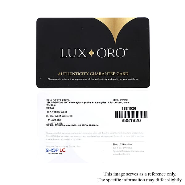 Luxoro 14K Yellow Gold Premium Ceylon Blue Sapphire 11.40 Ctw Tennis Bracele (6.50 In)
