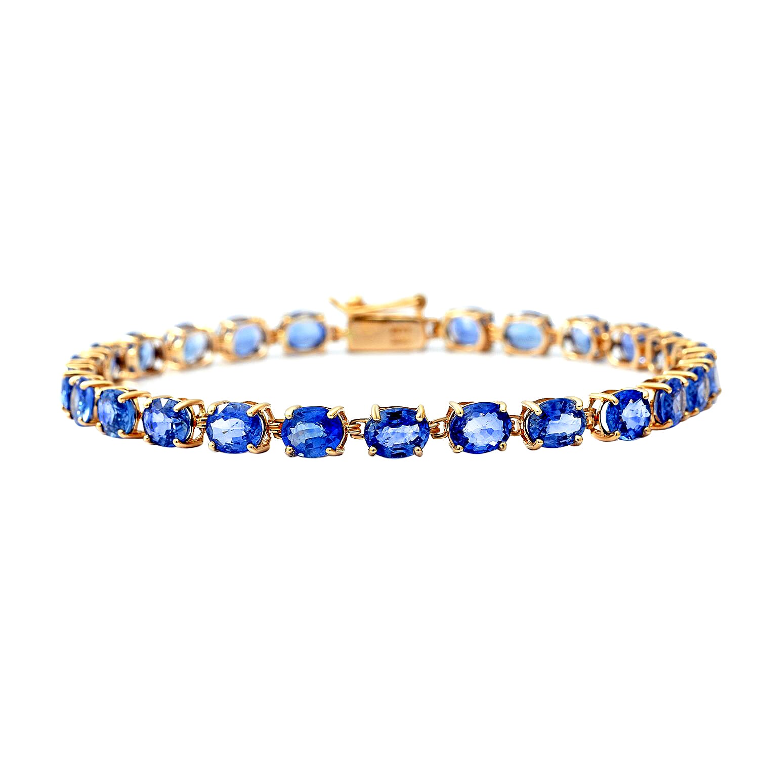 Luxoro 14K Yellow Gold Premium Ceylon Blue Sapphire 11.40 ctw Tennis Bracele (6.50 In)