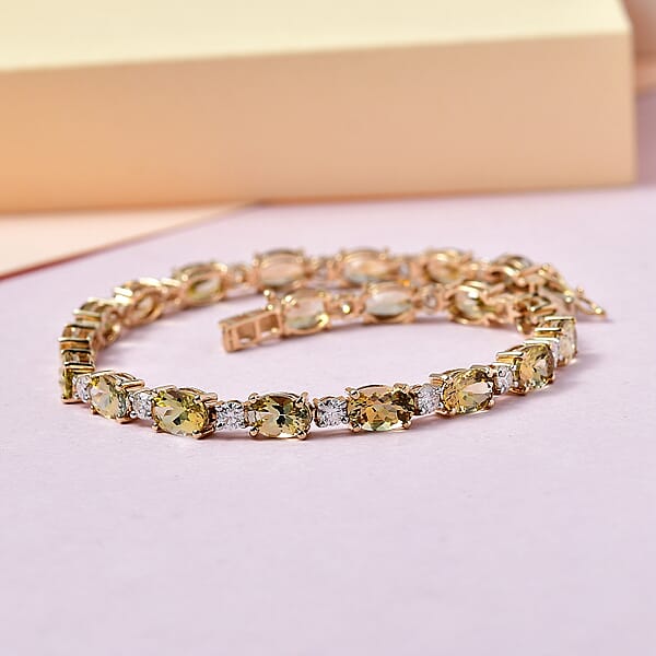 Luxoro 14K Yellow Gold Premium Golden Tanzanite And Moissanite Bracelet (6.50 In) 4.60 Grams 9.50 Ctw