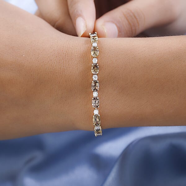 Luxoro 14K Yellow Gold Premium Golden Tanzanite And Moissanite Bracelet (6.50 In) 4.60 Grams 9.50 Ctw