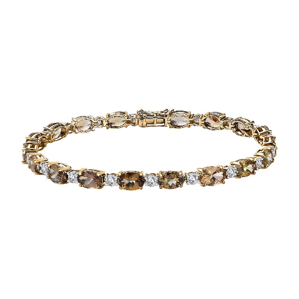 Luxoro 14K Yellow Gold Premium Golden Tanzanite and Moissanite Bracelet (6.50 In) 4.60 Grams 9.50 ctw