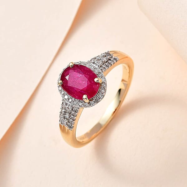Luxoro 14K Yellow Gold Premium Montepuez Ruby And G-H I3 Diamond Ring 4.15 Grams 2.85 Ctw