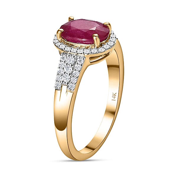 Luxoro 14K Yellow Gold Premium Montepuez Ruby And G-H I3 Diamond Ring 4.15 Grams 2.85 Ctw