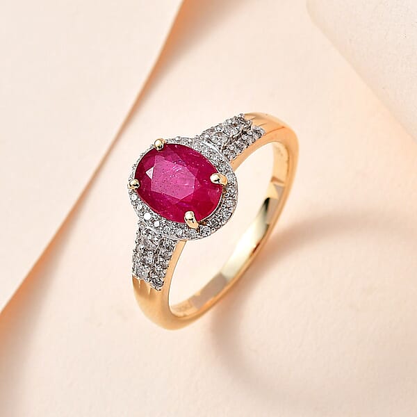 Luxoro 14K Yellow Gold Premium Montepuez Ruby And G-H I3 Diamond Ring 4.15 Grams 2.85 Ctw