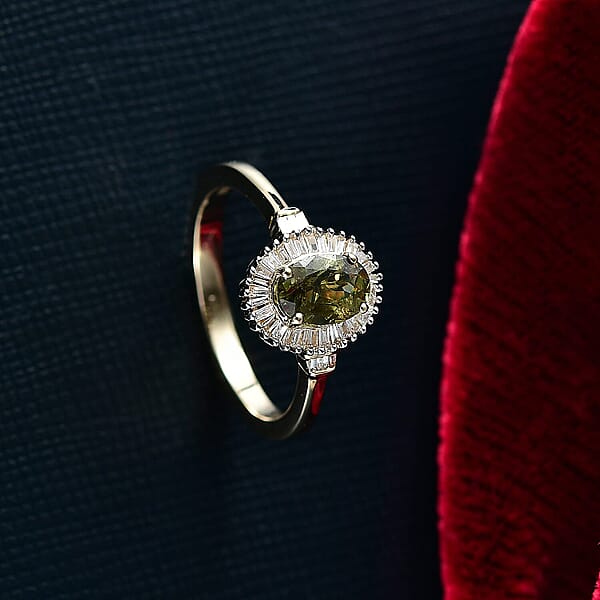 Luxoro AAA Ambanja Demantoid Garnet And G-H I2 Diamond 1.15 Ctw Heirloom Spark Ring In 10K Yellow Gold