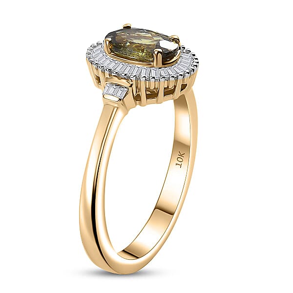Luxoro AAA Ambanja Demantoid Garnet And G-H I2 Diamond 1.15 Ctw Heirloom Spark Ring In 10K Yellow Gold