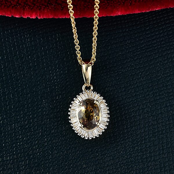 Luxoro AAA Ambanja Demantoid Garnet And G-H I2 Diamond 1.10 Ctw Heirloom Spark Pendant Necklace In 10K Yellow Gold 20 Inches