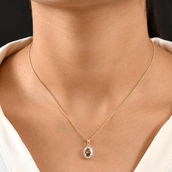 Luxoro AAA Ambanja Demantoid Garnet And G-H I2 Diamond 1.10 Ctw Heirloom Spark Pendant Necklace In 10K Yellow Gold 20 Inches