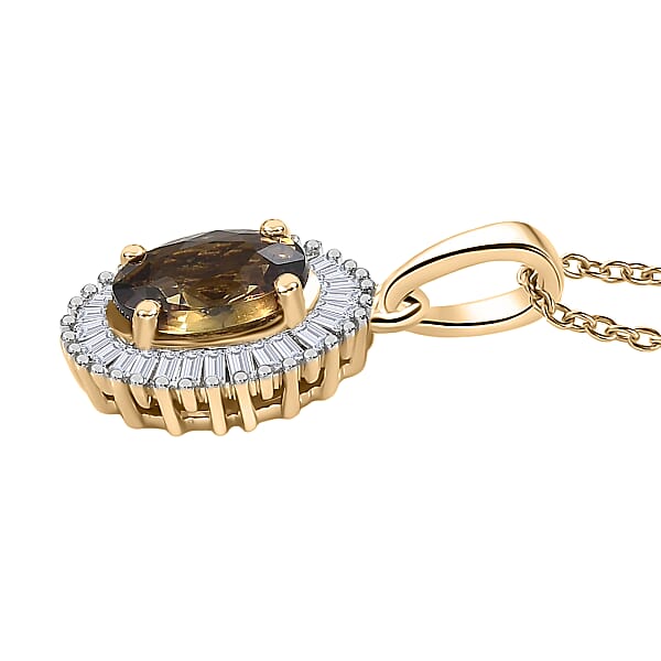 Luxoro AAA Ambanja Demantoid Garnet And G-H I2 Diamond 1.10 Ctw Heirloom Spark Pendant Necklace In 10K Yellow Gold 20 Inches