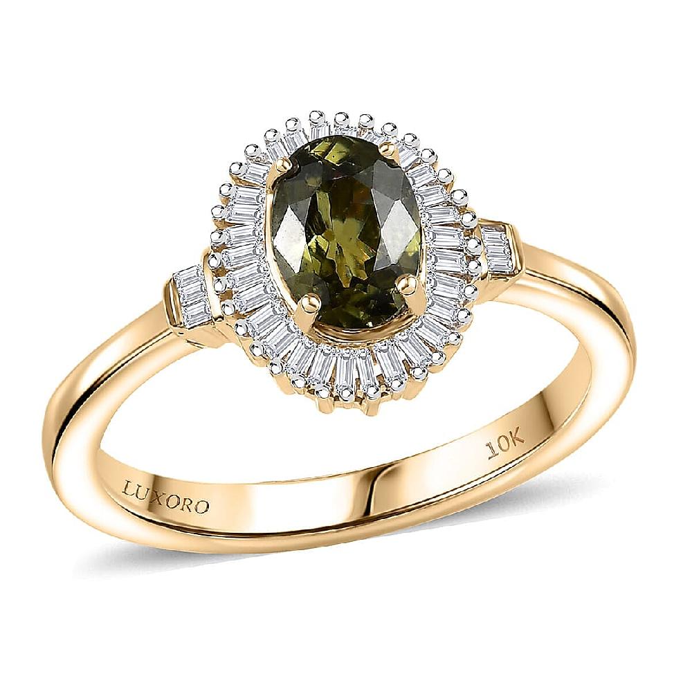 Luxoro AAA Ambanja Demantoid Garnet and G-H I2 Diamond 1.15 ctw Heirloom Spark Ring in 10K Yellow Gold