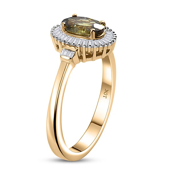 Luxoro AAA Ambanja Demantoid Garnet Diamond Spark Ring In 10K Yellow Gold 1.15 Ctw