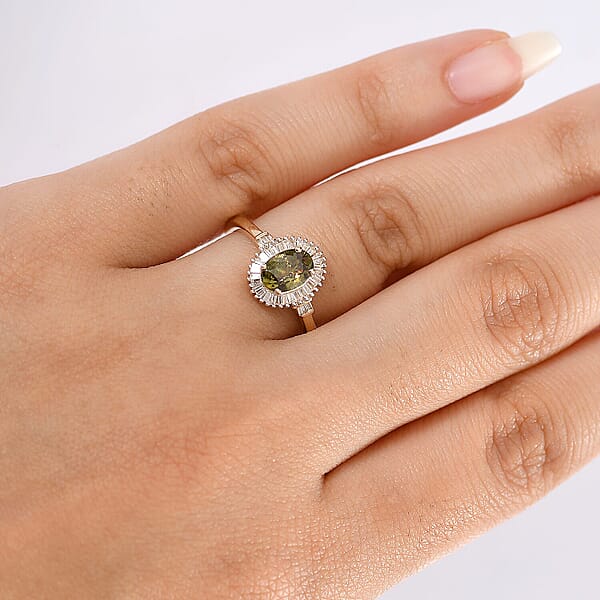 Luxoro AAA Ambanja Demantoid Garnet Diamond Spark Ring In 10K Yellow Gold 1.15 Ctw