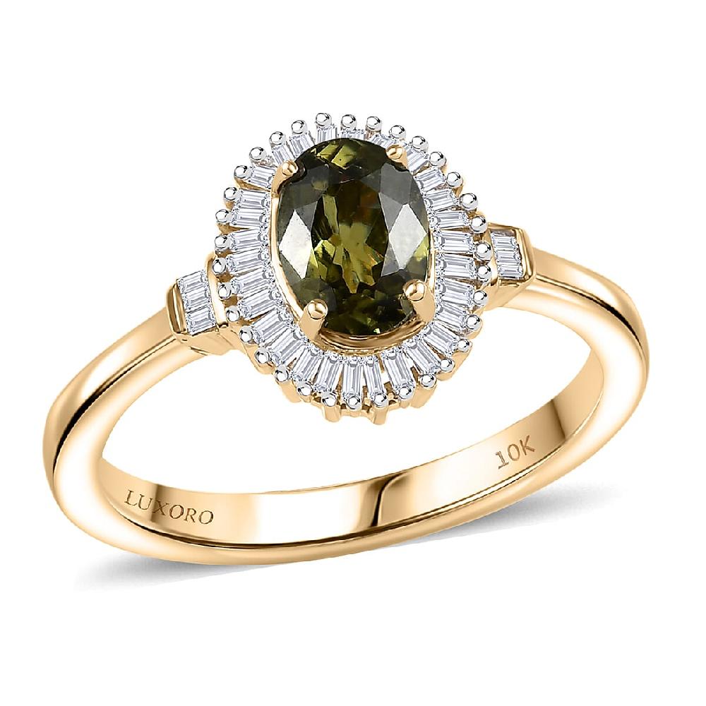 Luxoro AAA Ambanja Demantoid Garnet Diamond Spark Ring in 10K Yellow Gold 1.15 ctw