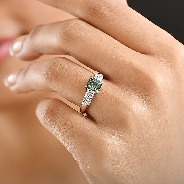 Luxoro AAA Arquiana Mint Tourmaline And Diamond I2 1.65 Ctw Mint Deco Ring In 10K White Gold