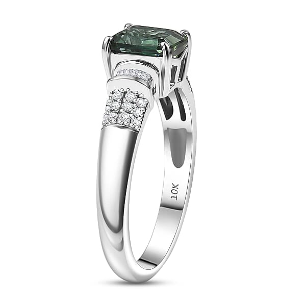 Luxoro AAA Arquiana Mint Tourmaline And Diamond I2 1.65 Ctw Mint Deco Ring In 10K White Gold