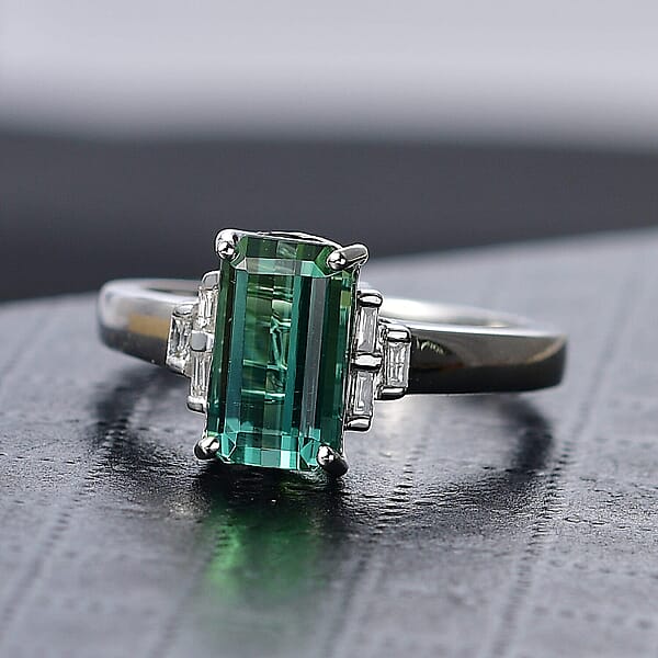 Luxoro AAA Arquiana Mint Tourmaline And Diamond I2 2.20 Ctw Ring In 14K White Gold 4.00 Grams