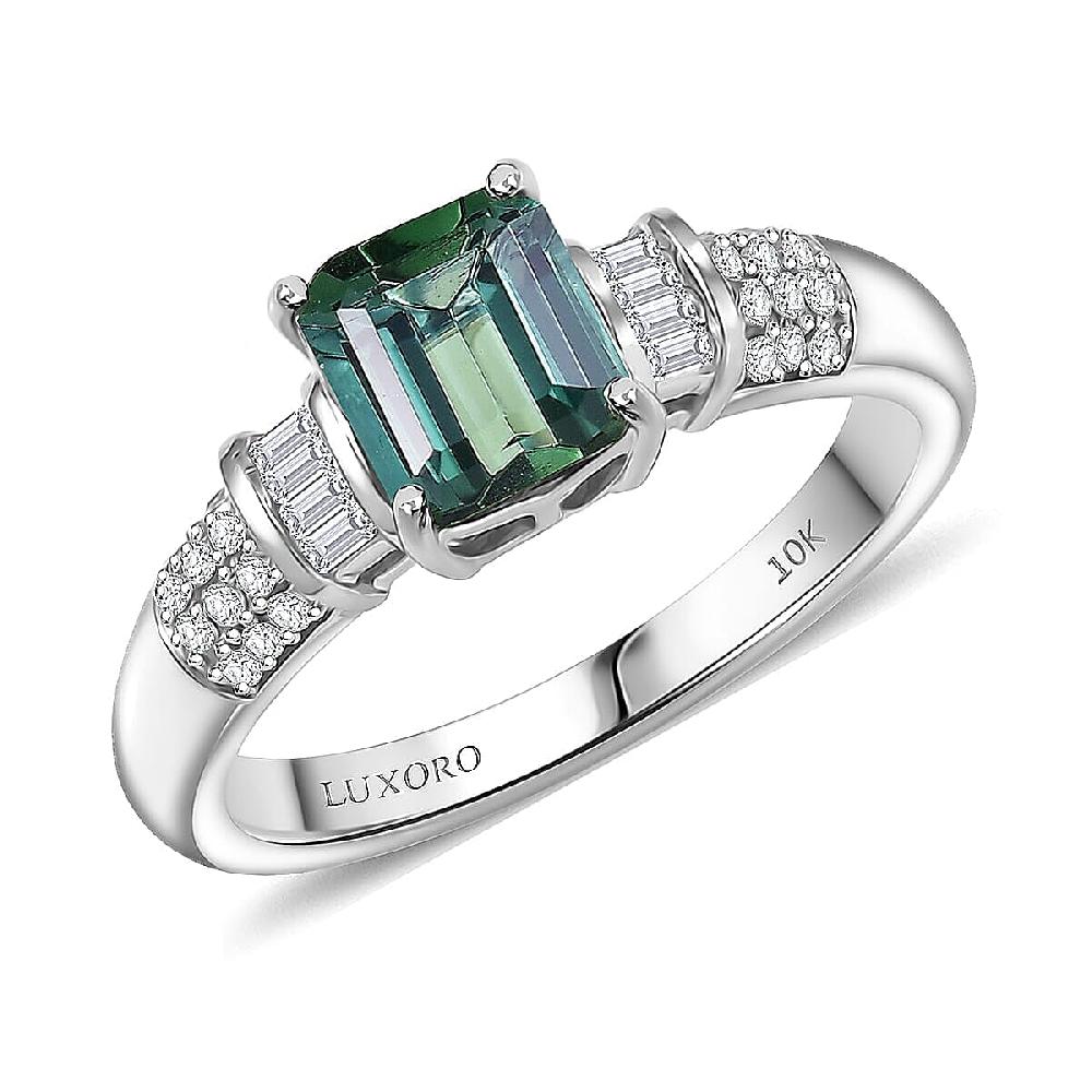 Luxoro AAA Arquiana Mint Tourmaline and Diamond I2 1.65 ctw Mint Deco Ring in 10K White Gold