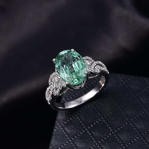 Luxoro AAA Arquiana Mint Tourmaline Diamond Ring In 14K White Gold 4.50 Ctw