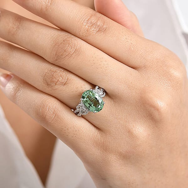 Luxoro AAA Arquiana Mint Tourmaline Diamond Ring In 14K White Gold 4.50 Ctw
