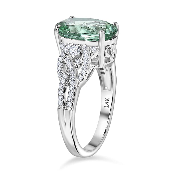 Luxoro AAA Arquiana Mint Tourmaline Diamond Ring In 14K White Gold 4.50 Ctw