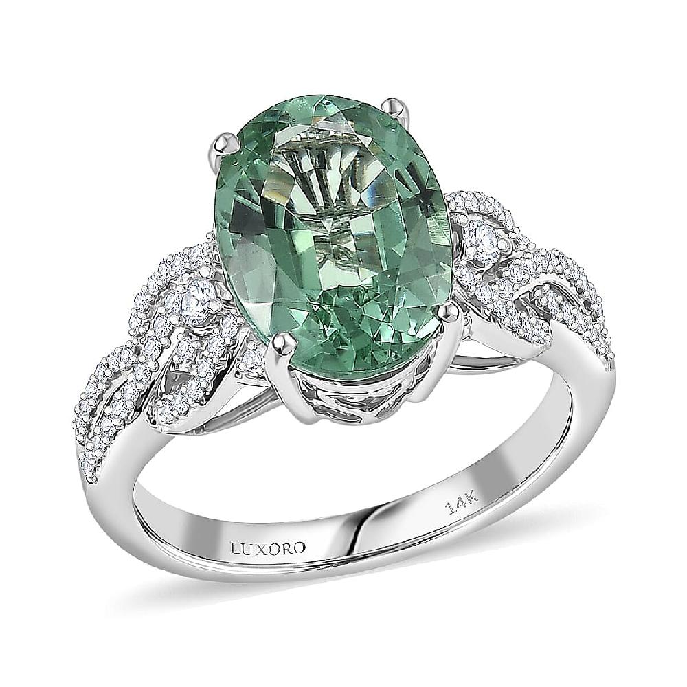 Luxoro AAA Arquiana Mint Tourmaline Diamond Ring in 14K White Gold 4.50 ctw