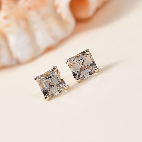 Luxoro AAA Asscher Cut Turkizite 1.50 Ctw Stud Earrings In 10K Yellow Gold