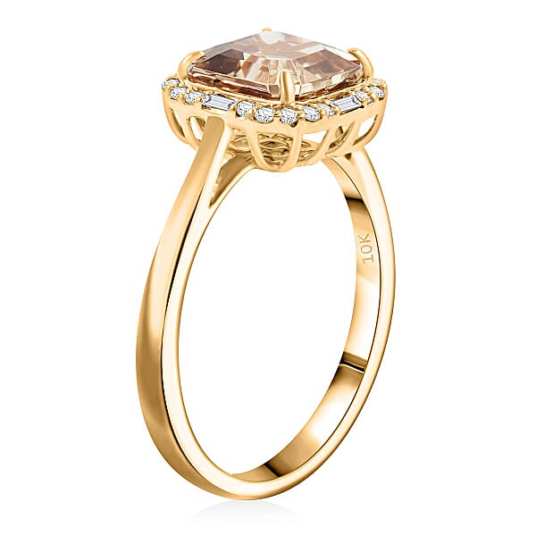 Luxoro AAA Asscher Cut Turkizite And Diamond G-H I2 3.45 Ctw Ring In 10K Yellow Gold