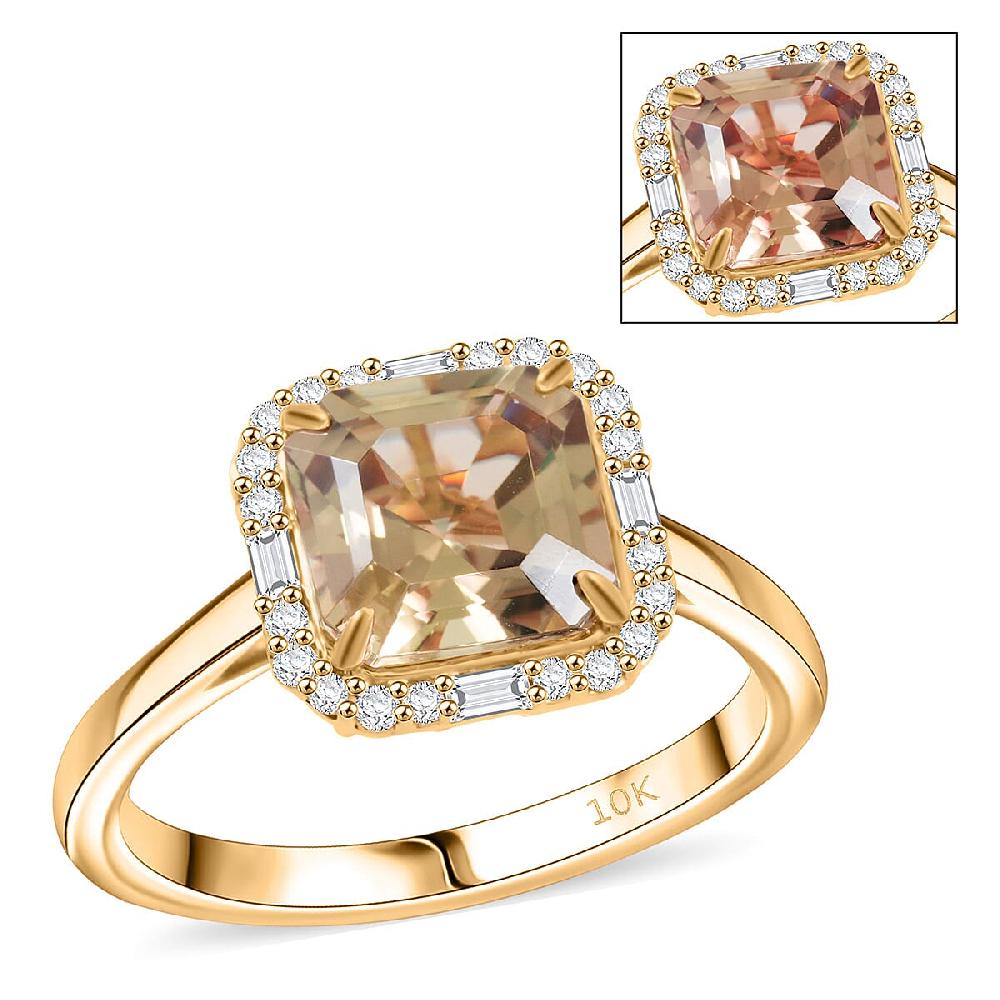 Luxoro AAA Asscher Cut Turkizite and Diamond G-H I2 3.45 ctw Ring in 10K Yellow Gold
