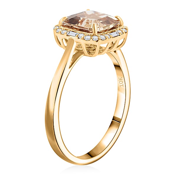 Luxoro AAA Asscher Cut Turkizite And Diamond G-H I2 3.45 Ctw Ring In 10K Yellow Gold