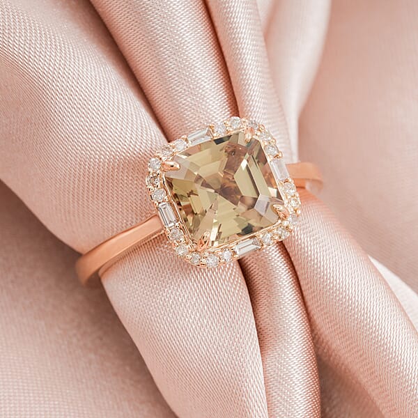 Luxoro AAA Asscher Cut Turkizite And Diamond G-H I2 3.45 Ctw Ring In 10K Yellow Gold