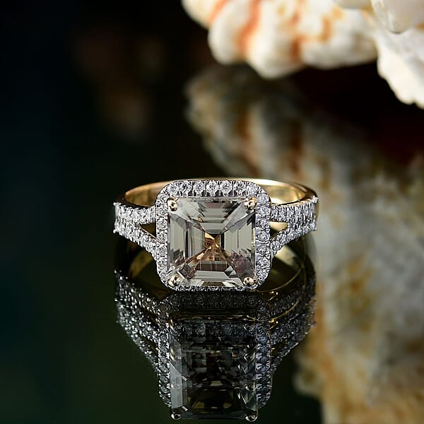 Luxoro AAA Asscher Cut Turkizite Diamond Ring In 14K Yellow Gold 4.68 Ctw