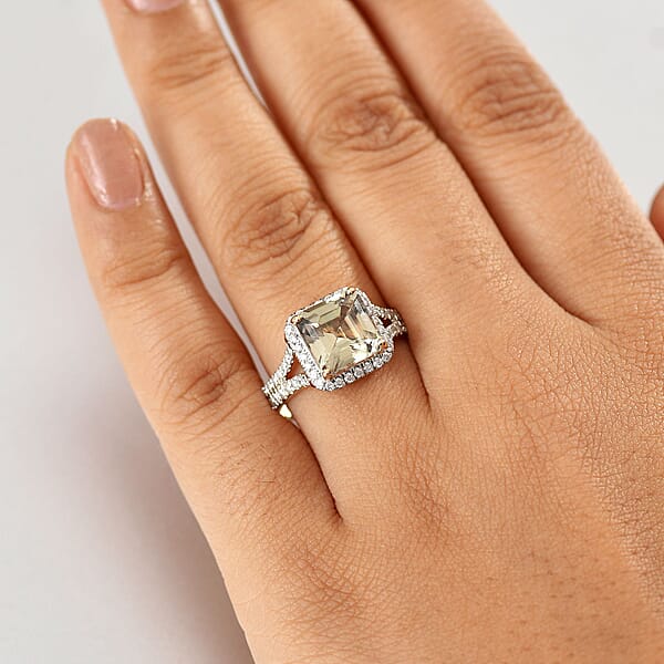Luxoro AAA Asscher Cut Turkizite Diamond Ring In 14K Yellow Gold 4.68 Ctw