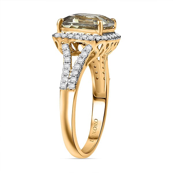 Luxoro AAA Asscher Cut Turkizite Diamond Ring In 14K Yellow Gold 4.68 Ctw