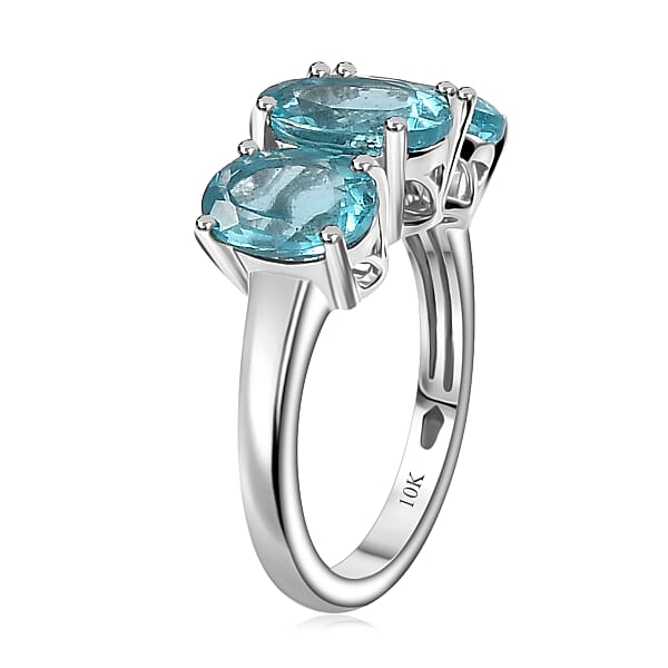 Luxoro AAA Betroka Blue Apatite 4.50 Ctw Trilogy Dolphin Ring In 10K White Gold