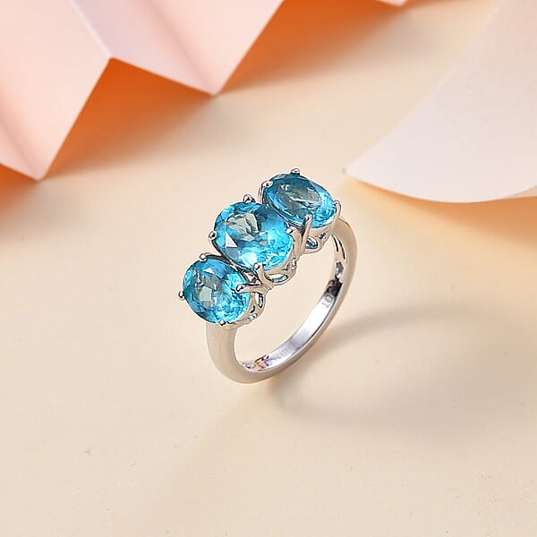 Luxoro AAA Betroka Blue Apatite 4.50 Ctw Trilogy Dolphin Ring In 10K White Gold
