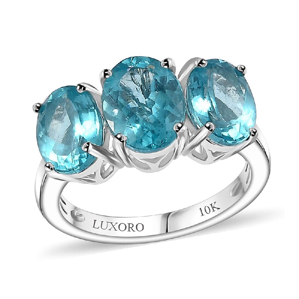 Luxoro AAA Betroka Blue Apatite 4.50 ctw Trilogy Dolphin Ring in 10K White Gold