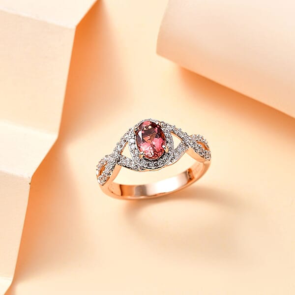 Luxoro AAA Blush Tourmaline And G-H I2 Diamond 1.15 Ctw Infinity Love Ring In 10K Rose Gold