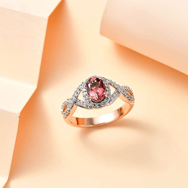Luxoro AAA Blush Tourmaline And G-H I2 Diamond 1.15 Ctw Infinity Love Ring In 10K Rose Gold